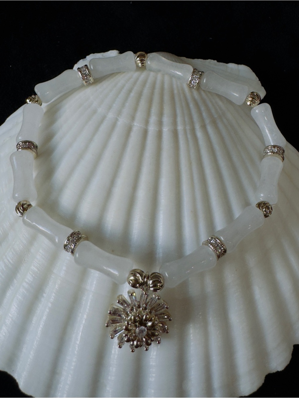 Copper Gold Accent White Beaded Bracelet with Pendant - Women's Jewelry